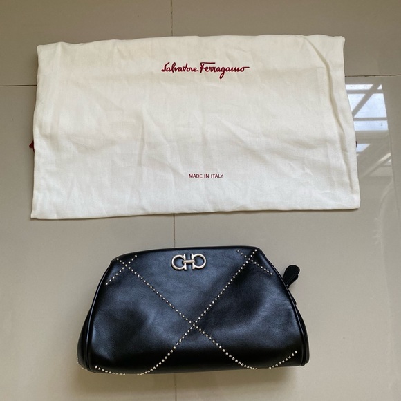 100% Authentic NWT‼️ Salvatore Ferragamo Gancini Mini Leather Clutch with Studs - Picture 9 of 11
